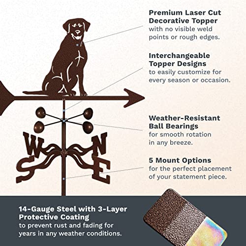 Ez Vane Steel Sitting Lab Weathervane 21” Height, Includes Metal Roof Mount, Wind Cups & Brackets | Hand-Crafted And Family-Owned, Made In The Usa With Triple Powder Coating, Limited #TOP2