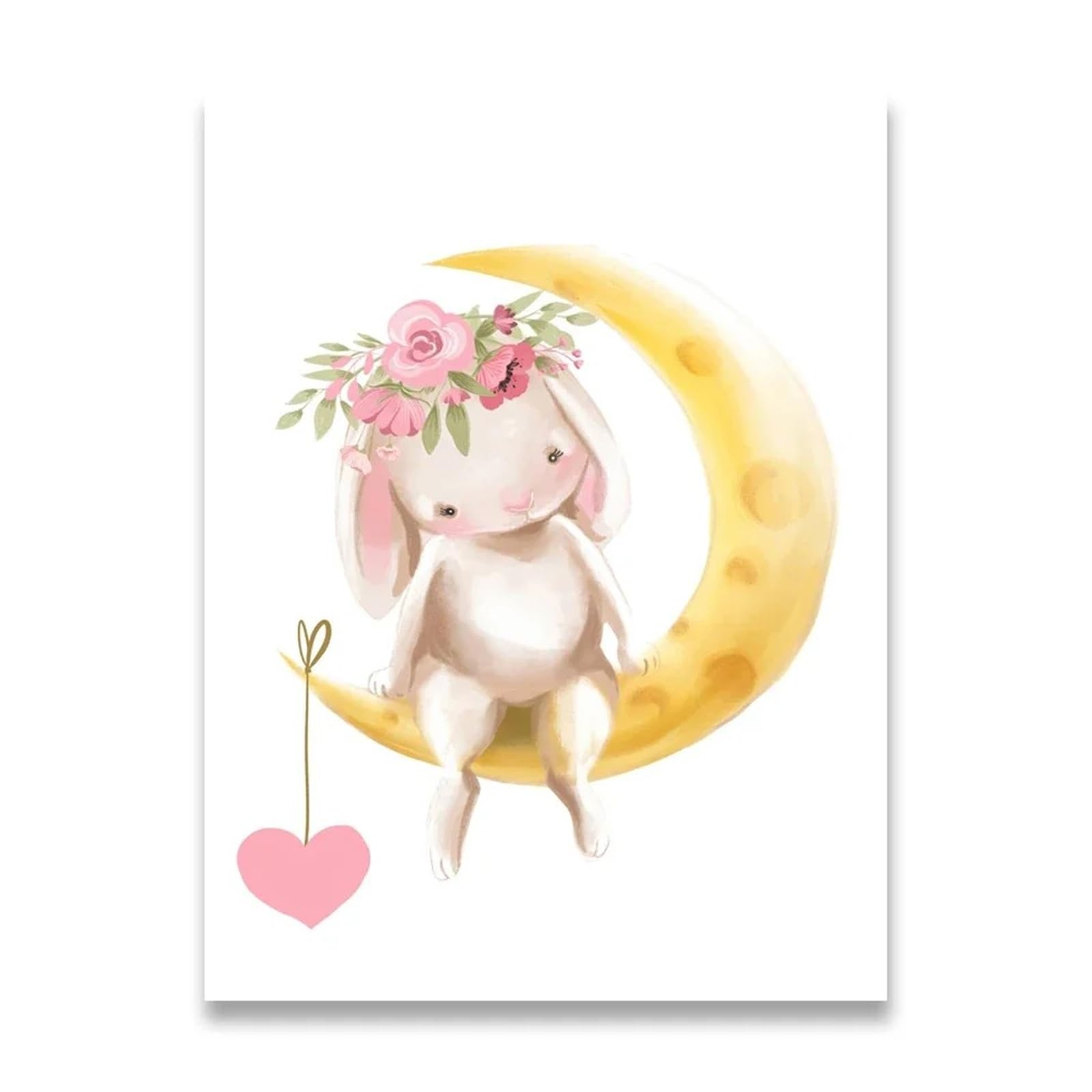 Xenite J Wall Art Canvas Prints Bunny Poster Paintings Animals Nursery Wall Art Print Canvas Painting Pink Flowers Cartoon Picture Baby Room Decor(,30X40cm)
