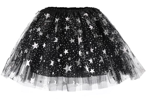 PLIKSUVER Faldas Tutú para Niñas 3 Capas de Tul Falda Ballet con Estrella Lentejuelas, Falda de Princesa de Navidad para Fiestas Cumpleaños Carnaval Danza Rendimiento Fiesta (Negro)