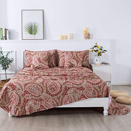 Fadfay Luxury Paisley Sheets Set King Classy Red And Gold Floral Farmhouse Bedding Elegent Red Paisley Bedding Set 100% Cotton Super Soft Hypoallergenic Deep Pocket Fitted Sheet 4-Pieces, King Size #TOP1
