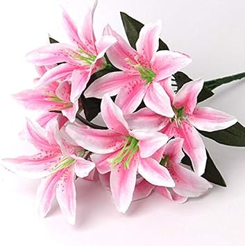 New 1 Bundle Silk Lily Artificial Flowers for Wedding New Year Christmas Home Vase Decora Accessories for Table Fake Narcissus - Color Pink