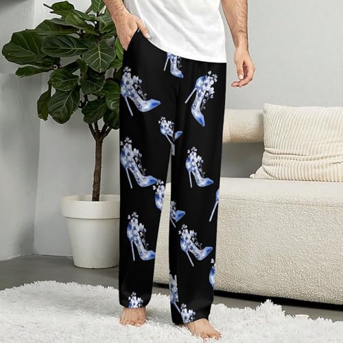 Sexy Blue Heel Flowers Men's Pajama Pants Lightweight Pjs Bottoms Sleep Lounge Pant with Pocket Drawstring4