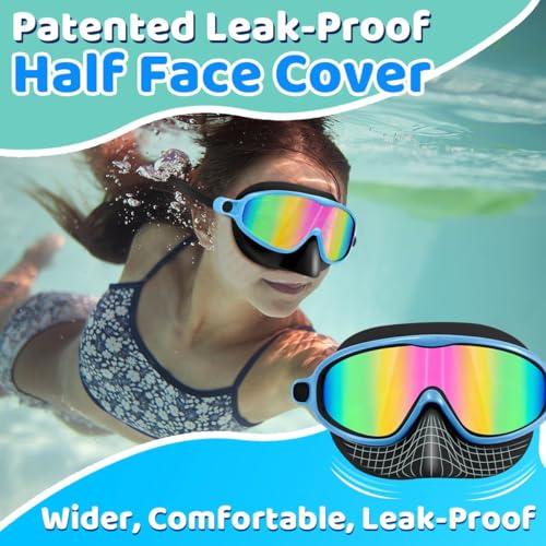 Vvinca Swim Goggles with Nose Cover, 2 Pack Wide View Diving Mask Anti-Fog UV No Leak Toddlers Swimming Goggles for Kids 3-12 - image 5