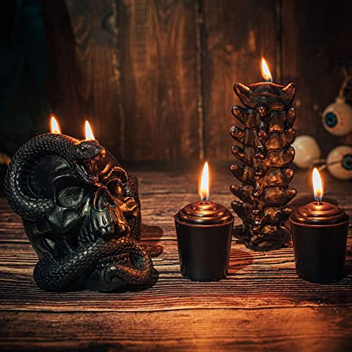 Skull Candles 4 Pack - Skeleton Snake, Spine & Black Bones Candle, Skulls Candle, Magic Skulls Candlestick Spooky Gothic Emo Decor, Home & Bar Decoration - Large Creepy Satanic - By Gute #TOP1