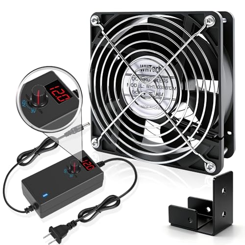 WHTech AC 110V 240V 120mm x 38mm Muffin Fan with Variable Speed Controller for Doorway Room to Room Wood Stove Fireplace Network Cabinet Circulation Cooling