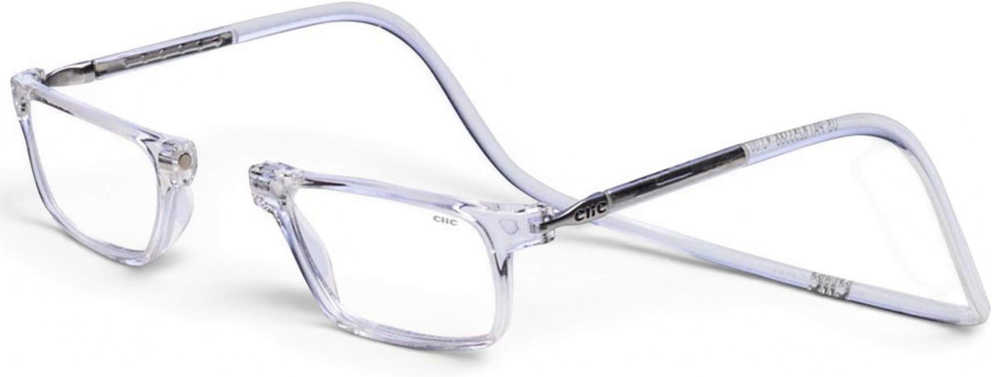 Clic Magnetic Reading Glasses - Adjustable Neck Hanging Readers - Secure Fit with Rigid Headband - Executive (M-XL, Clear, 2.00)