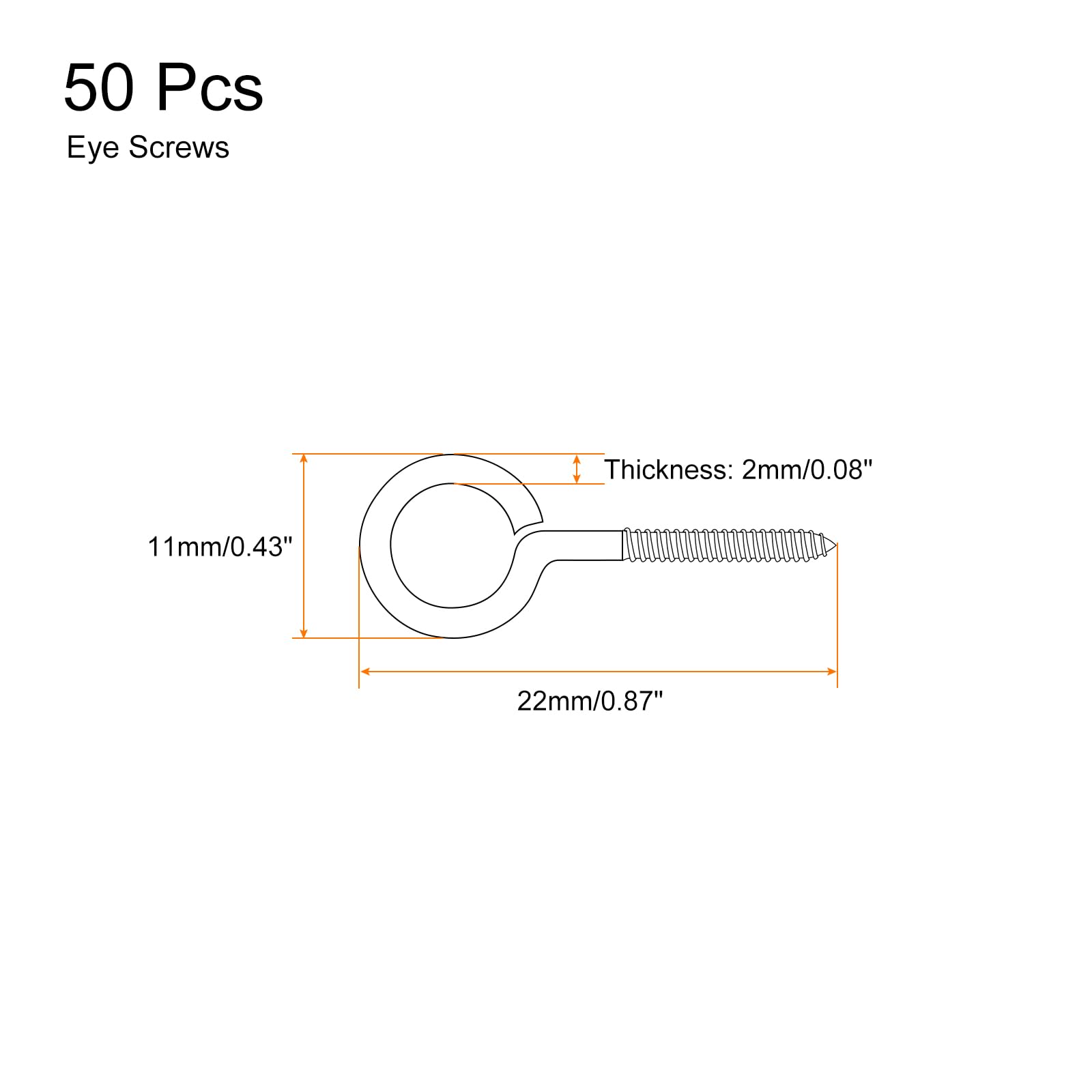 sourcing map 50 tornillos de ojo, acero inoxidable 304 de 22 x 11 mm, pequeños ganchos de tornillo autorroscantes, mini pasadores de ojo para manualidades, colgantes de arcilla de madera, botellas de