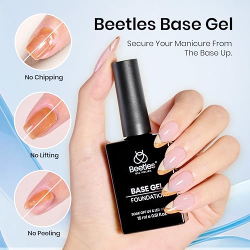 Image of Beetles Gel Base and Top Coat Set with Protein Nail Dehydrator and Primer, 4 Pcs 15ml Extra Glossy Top Coat and Base Acid-Free & HEMA-Free Nail Prep Bond Primer for Acrylic & Gel Polish Gifts