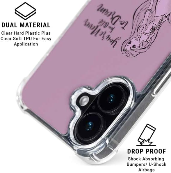 Skinit Clear Phone Case Compatible with iPhone 16 - Officially Licensed Disney Princess Rapunzel Never Too Old to Dream Art Design