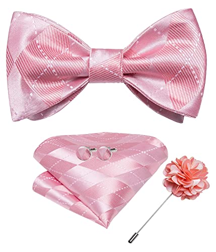 Image of DiBanGu Paisley Bow Ties for Men Silk Self Tied Bowtie and Pocket Square Cufflinks with Lapel Pin for Wedding Party