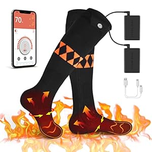 Beheizbare Socken, APP Smart Elektrische Warme Socken 2X5000mAh Beheizte Skisocken Verdicken Wiederaufladbare Heizsocken…