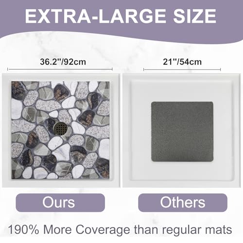 Image of Square Shower Mat Non Slip: 36x36 Inch Extra Large Shower Mats with Drain Hole in Middle -Anti Slip Shower Mats for Inside Shower -Loofah Shower Floor Mat Bath Mat for Shower Stall Bathtub Elderly