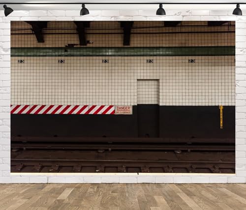 CORFOTO Empty New York Subway Station Backdrop Subway Platform Wall Photography Backdrop Manhattan Subway Train Tracks Photo Backdrop Train Theme Party Decor Halloween Photo Booth