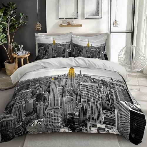 Quixora Parure de Lit Housse de Couette Microfibre à Motif Empire State Building, New York pour Les garçons Adolescents 220 x 240 cm et 2 x Taies d'oreiller...
