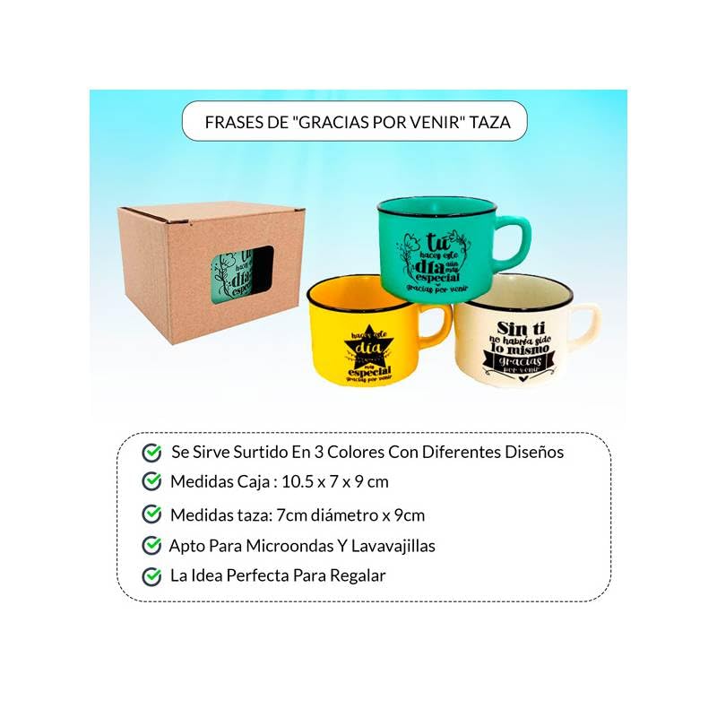 Lote de 20 Tazas de Cerámica con Frases Gracias por Venir - Tazas para Detalles de Bodas, Bautizos y Comuniones