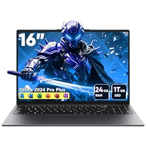 Laptop Core i5 de 16 pulgadas, 24 GB de RAM, SSD de 1 TB, MS Office 2024, IPS (1920 x 1200) pantalla 16:10, computadora portátil Window 11 Pro con BT5.0 Wi-Fi, 3 USB A, HDMI, RJ45, teclado