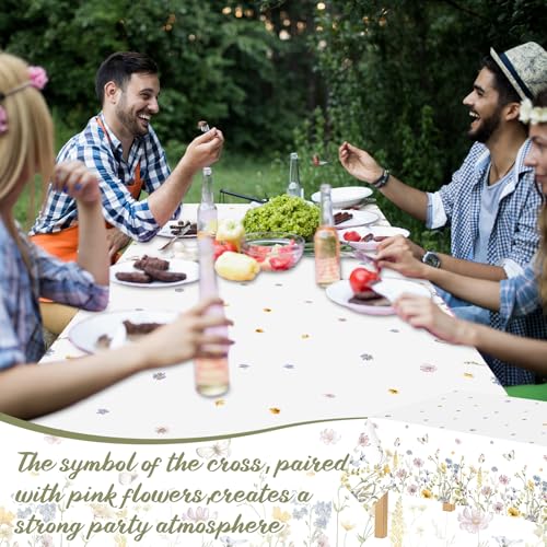 Image of Ganeen 3 Pcs Floral Tablecloth Wildflower Butterfly Disposable Plastic Tablecloth Rectangle Table Covers for Summer Spring Holiday Weeding Birthday Tea Party Supplies and Decoration, 54 x 108 Inch