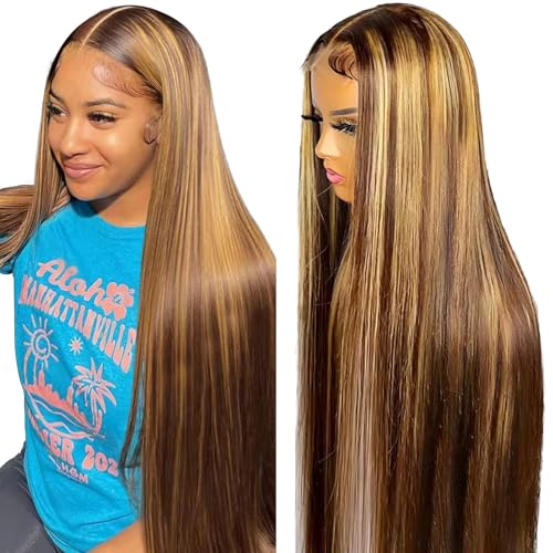 Btomar 30 Inch Ombre Lace Front Wig Human Hair Highlight
