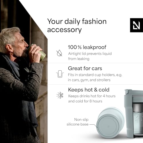 Image of LARS NYSOM Thermo Coffee Mug to go 13oz | Travel Mug 0.38 Liter with Insulation | Silicone grip base | Leak Proof Stainless Steel Tumbler for Coffee and Tea on the Go (Powder Sky Blue, 13oz)