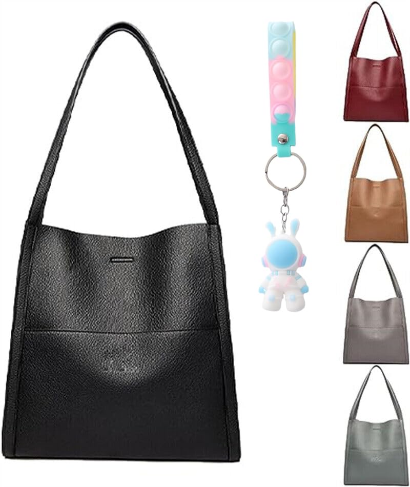 Solid Color Simple Genuine Leather Shoulder Bag for Women (Black)