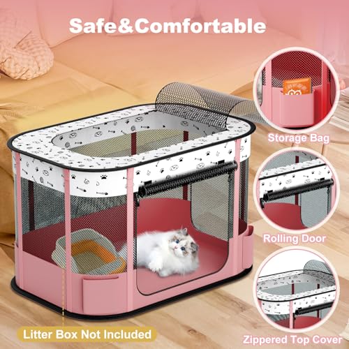 DESELL Portable Cat Playpen, 8-Rod Reinforced Kitten Dog Playpens, Foldable Play Pen for Indoor Cats Enclosed Pet Puppy Doggy Outdoor, Collapsible Tent Kennel Cage, Pink by DESELL - Image 4