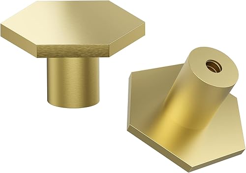 Paquete de 8 perillas hexagonales de latón cepillado para armario de cocina, tiradores hexagonales de 1-13 pulgadas de oro cepillado para cajón para