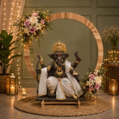 Image of SATYAM KRAFT 1 Piece Foldable Round Shape Wooden Makhar Mandap | Wooden Pooja Backdrop Stand for DIY Pandal & Temple | Festival Decoration Setup for Ganesh Chaturthi & Idol Pooja Decor