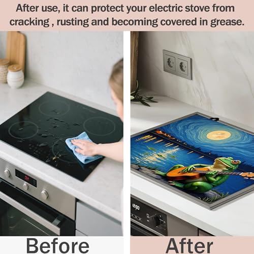 Image of Starry Sky Frog Guitar Stove Top Covers Pad 28 x 20 inches Dish Drying Mat Coffee Bar Mats Kitchen Decor Absorbent Pad Fit Coffee Maker Machine Dish Drying