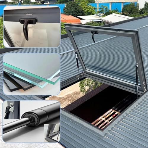 Tragaluz de techo plano de aluminio 95x95 cm con salida de emergencia para sótano e invernadero 5