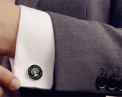 Kooer Cufflinks For Men, White Tree Cufflinks Wedding Christmas Tree of Life Cuff Links Gift For Men Father Dad Husband4