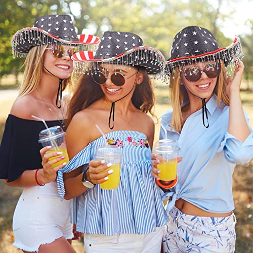 Justotry Usa Rhinestone Cowboy Hat For Women - American Flag Cowgirl Hat With Wide Brim Red White And Blue Western Fourth Of July Gift #TOP4