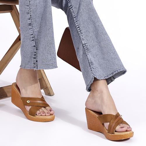 Image of TRASE Heel Luxe Wedge Heels For Women - Wedge Sandals For Women Stylish - Women Fashion Cross Strap Sandals - Comfortable Women Heels Wedges - Wedges Women