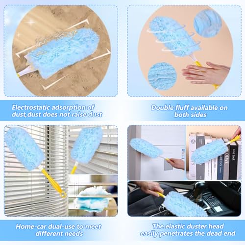 Image of 50 Pcs Duster Refills, 360 Dust Removal Brush Disposable Replacement Head with 1 Short & 1 Extendable Handle, Polyester Fiber for Electronics, Furniture, Blinds, Ceiling Fans, Walls