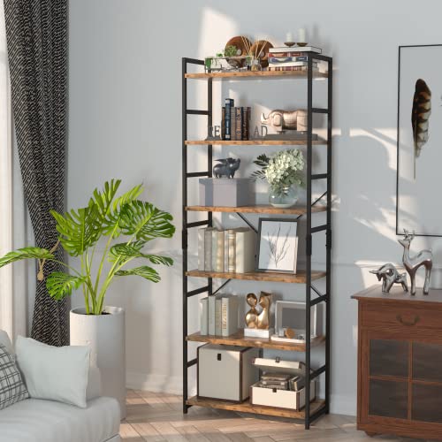 Image of NUMENN 6 Tier Bookshelf, Tall Bookcase Shelf Storage Organizer, Modern Book Shelf for Bedroom, Living Room and Home Office, Vintage