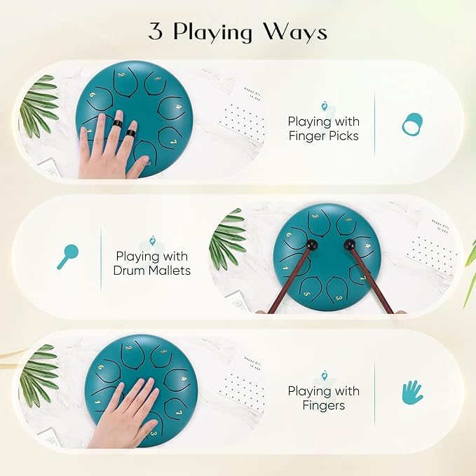 Image of Bawy Steel Tongue Drum 8 notes 6 inch | Handpan Drum | percussion instruments | Musical Instrument for Meditation, Yoga & Kids | Easy to Play | Includes Drumsticks, Carry Bag & Music Book. (Blue)
