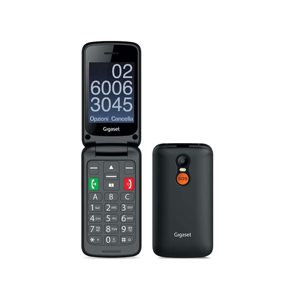 Gigaset GL590 gsm - Teléfono móvil gsm para Personas Mayores con bisagras - Función SOS - Fácil manejo con Pantalla a Color de 2.8 Pulgadas - Compatible con audífonos, teléfono móvil de Memoria de 32
