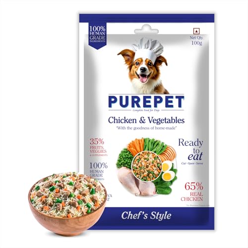 Image of Purepet Fresh Dog Food Chicken & Vegetables, for Adult & Puppy, 100gm | High Protein, 65% Real Chicken, 35% Fruits & Veggies |No Preservatives | Ready to Serve | All Breeds | One Pack One Meal