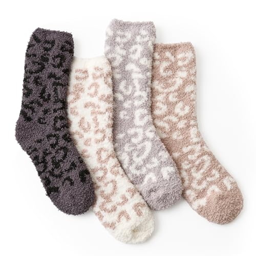 Snuggle Sac Warm Fuzzy Socks Christmas Socks for Women Super Soft Cozy Winter Slipper Socks Set Birthday Gifts For Her 4Pairs
