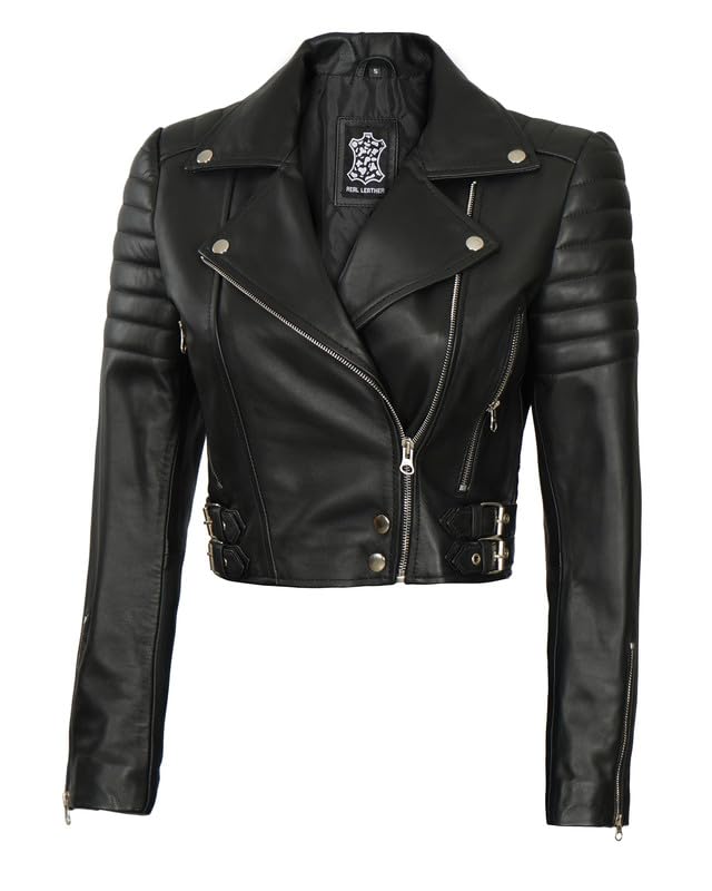 Decrum Cropped Leather Jacket Women – Trendy Short Real Lambskin Womens Leather Jacket