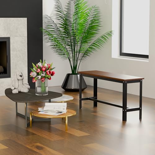 ار مقعد باطار معدني شديد التحمل مع سطح خشبي من اي جي اي دي | مقعد جلوس للمدخل لغرفة الطعام والممر وغرفة المعيشة | مقعد طاولة باطار ستيل (لمسة نهائية بلون بني داكن، 33 عمق × 108 عرض × 52.5 ارتفاع