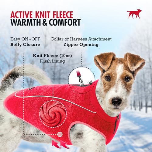 Image of Insulated Fleece Sweater for Dogs | Lightweight Warm Dog Vest | Zipper Port for Harness | Cold Weather Winter Jacket | Rain Snow Repellant Coat | Adjustable for Small Medium Large Girl Dogs (Red /L)