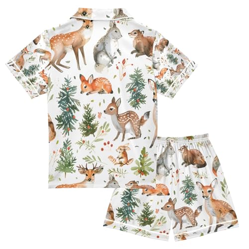 senya Forest Animals A Satin Summer Pajama Sets Silk Short Sleeve Button Down Sleepwear2