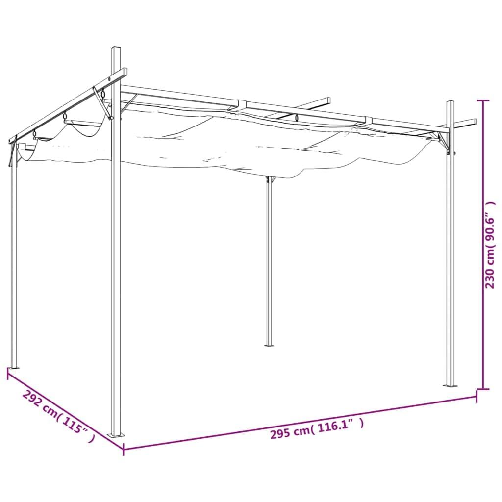 Pergola con tetto scorrevole, tortora, 295 x 292 x 230 cm, gazebo da giardino con robusto telaio in acciaio e alluminio, dispenser di ombra flessibile per terrazza, giardino e esterni