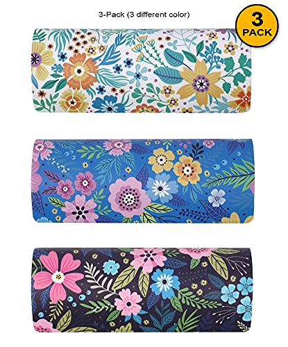 Javoedge [3 Pack] Floral Pattern Long Oval Hard Eyeglass Case With Magnetic Enclosure - Style C #TOP5