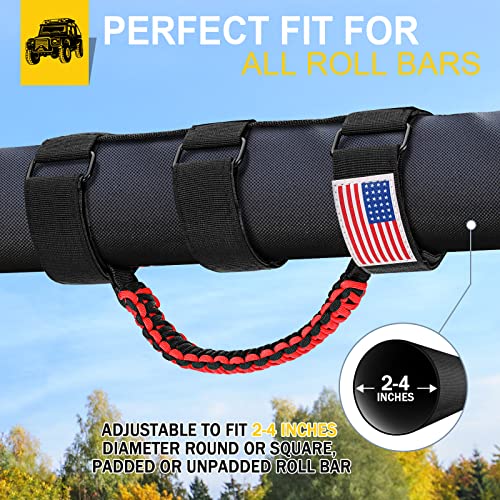 Image of moveland 4 Pack Roll Bar Grab Handles with US Flag for Jeep Wrangler, Red
