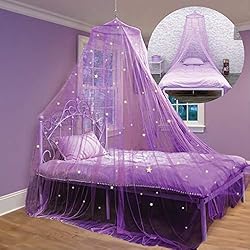 Bollepo Purple Bed Canopy for Girls Bed – Princess Room Decor | Fits Single, Twin, Full, Queen Size | Kids Bed Ceiling…