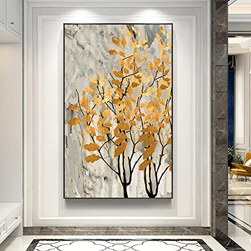 Toile d'art doré riche arbre paysage abstrait haut de gamme 70x100cm