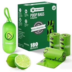 Dog Poop Bag, Biodegradable, 180 Count, 3.8 Liters, Lemon Scented, Extra Thick, Strong, Leak-proof, Waste Bags for Dogs