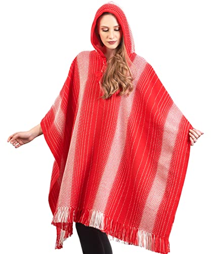 Alpaca Hooded Poncho for Women- Hippie Cloak Cape with Hood - WomensTraditional Serape Knitted with Alpaca Wool