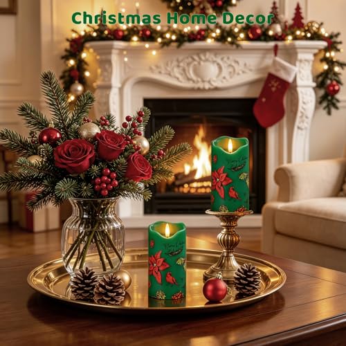 Image of Christmas Flameless Candles Set of 2, Poinsettia Candle with Remote & Timer